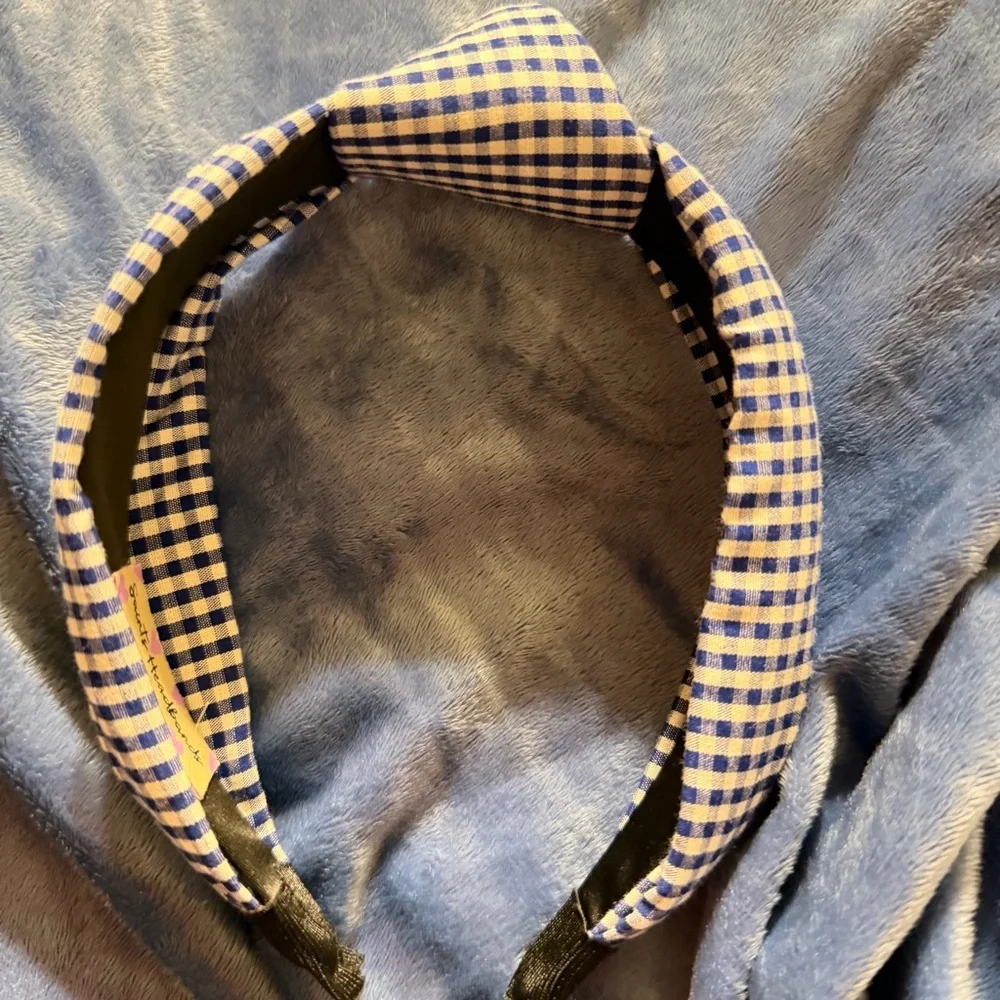 Set of 3 Padded Headbands Blue Gingham Black Velvet & Solid Blue Wide  Headbands